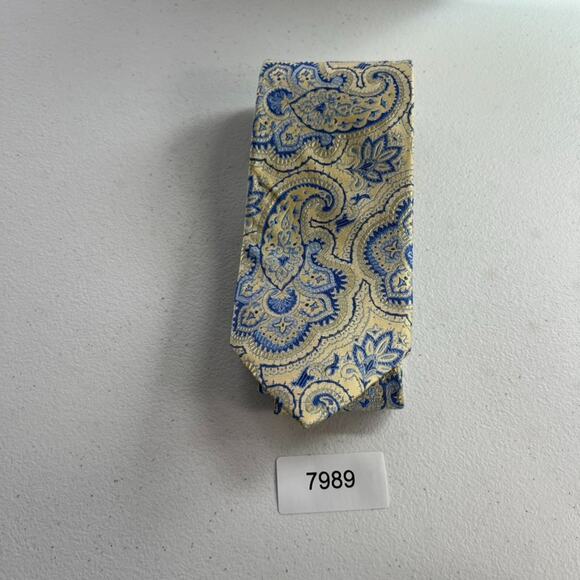 "346" Brooks Brothers Men's Tie 58" 100% Pure Silk Ivory/ Blue Paisley Floral - Picture 8 of 8